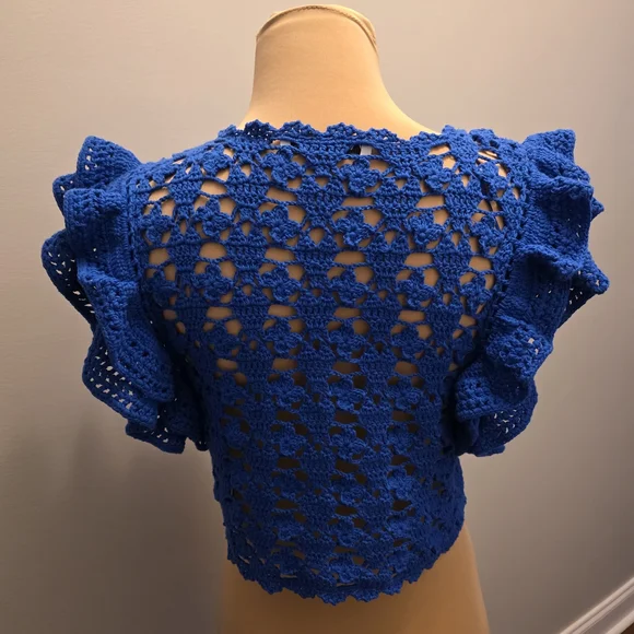 ZARA Royal Blue Crochet Crop Top - Picture 3 of 8